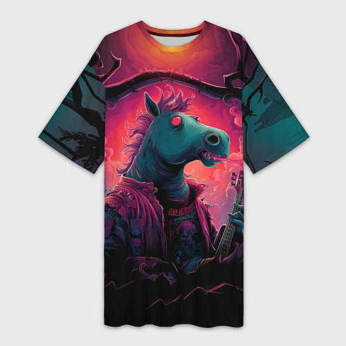 Женская длинная футболка Лошадь рок стиль / 3D-принт – фото 1