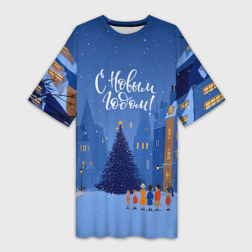 Женская длинная футболка С новым год - праздничный дворик / 3D-принт – фото 1