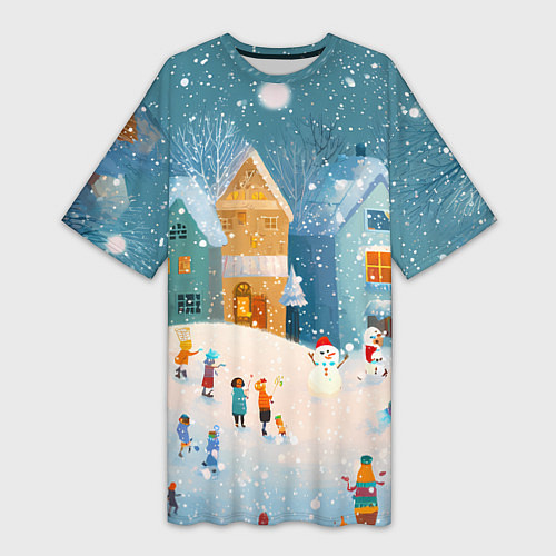 Женская длинная футболка Новогодние каникулы / 3D-принт – фото 1