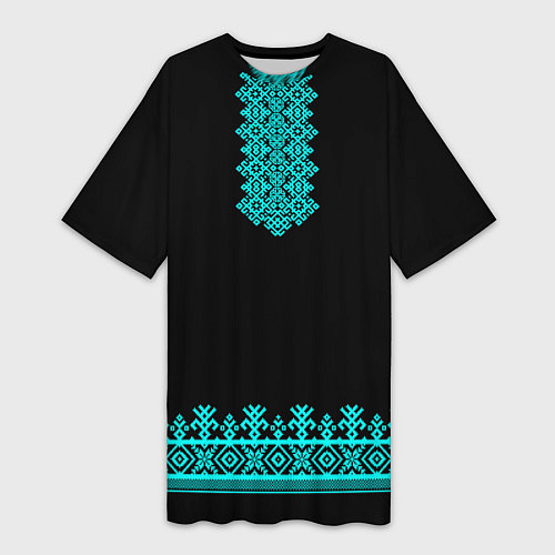 Женская длинная футболка Рубаха вышиванка славянская / 3D-принт – фото 1