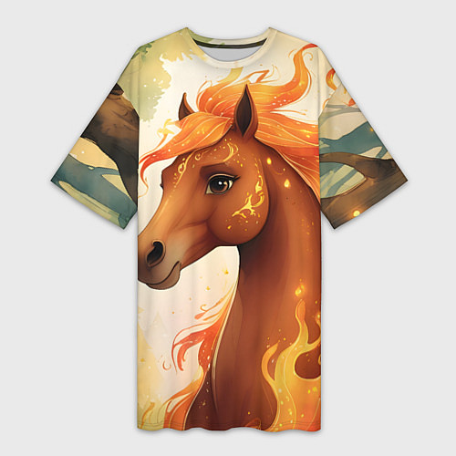 Женская длинная футболка Милая огненная лошадь / 3D-принт – фото 1