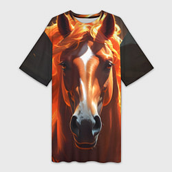 Женская длинная футболка Статная огненная лошадь
