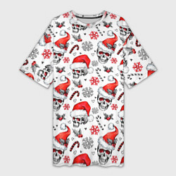 Женская длинная футболка Новогодние черепа