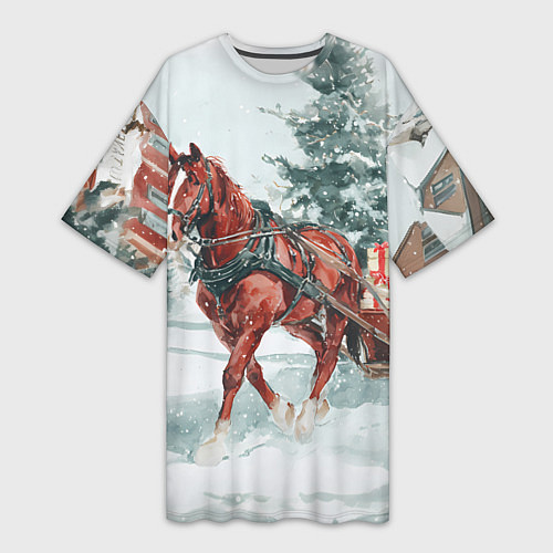 Женская длинная футболка Новогодняя лошадка 2026 / 3D-принт – фото 1
