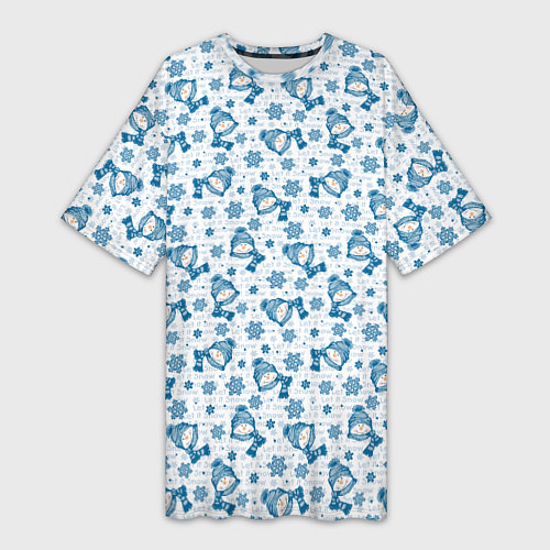 Женская длинная футболка Весёлые снеговики / 3D-принт – фото 1