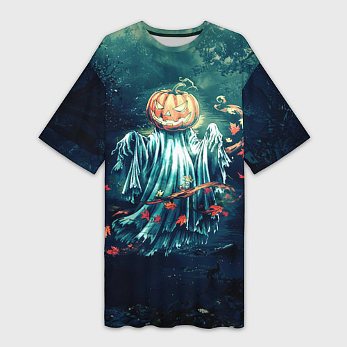 Женская длинная футболка Тыква призрак / 3D-принт – фото 1