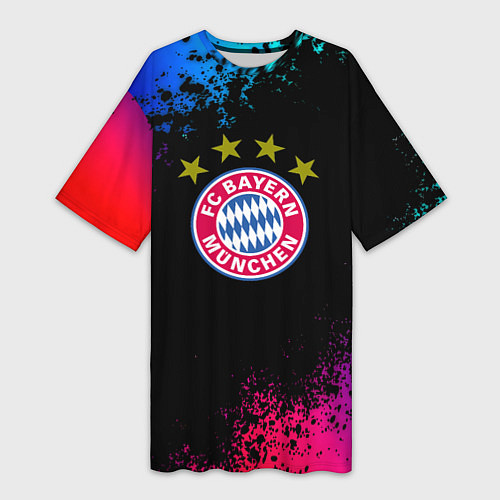 Женская длинная футболка Бавария Мюнхен краски неон градиент / 3D-принт – фото 1