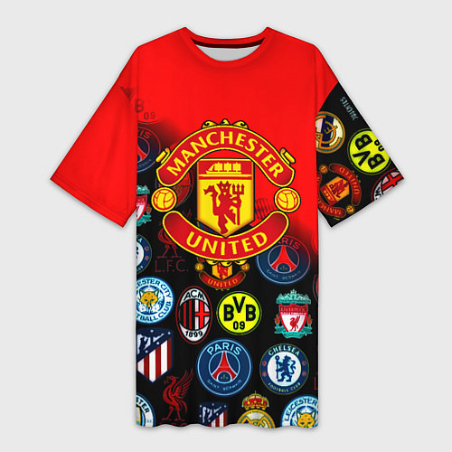 Женская длинная футболка Манчестер Юнайтед логотипы команд / 3D-принт – фото 1