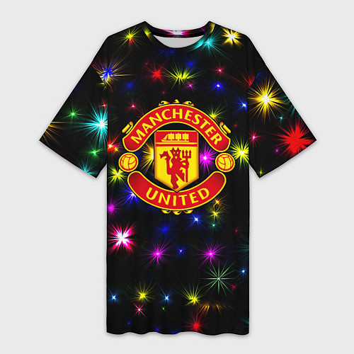 Женская длинная футболка Манчестер Юнайтед праздничные огни / 3D-принт – фото 1