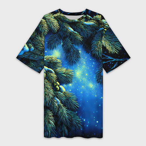 Женская длинная футболка Новогодние ветки елки / 3D-принт – фото 1