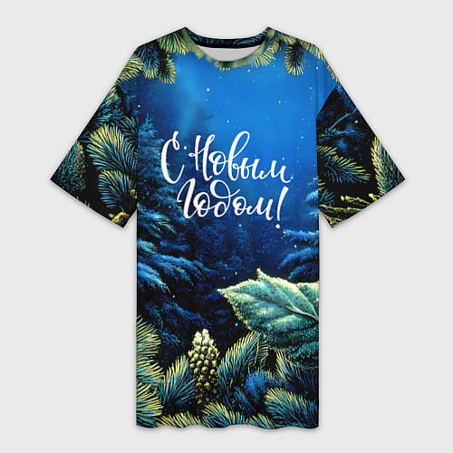 Женская длинная футболка С новым годом - елочные ветки / 3D-принт – фото 1