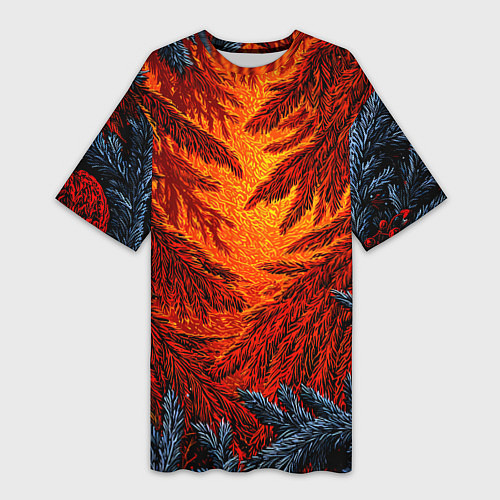 Женская длинная футболка Новогодние ветки елок / 3D-принт – фото 1