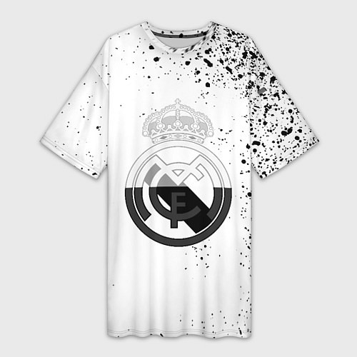 Женская длинная футболка Реал Мадрид черно белые краски / 3D-принт – фото 1