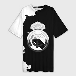 Футболка женская длинная Реал Мадрид черно белые краски, цвет: 3D-принт