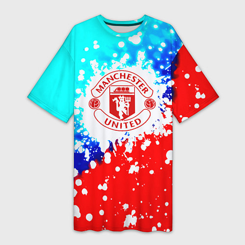 Женская длинная футболка Манчестер Юнайтед неон / 3D-принт – фото 1