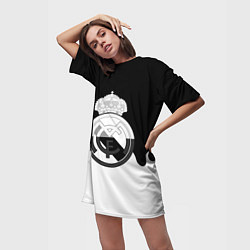 Футболка женская длинная Реал Мадрид огонь белый, цвет: 3D-принт — фото 2