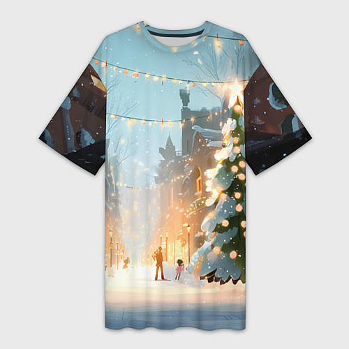 Женская длинная футболка Новогодняя елочка / 3D-принт – фото 1