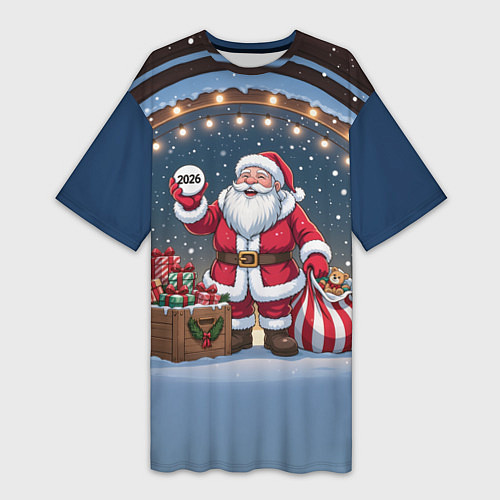 Женская длинная футболка Санта с мешком подарков / 3D-принт – фото 1