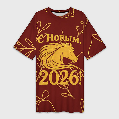 Женская длинная футболка С новым 2026 годом / 3D-принт – фото 1