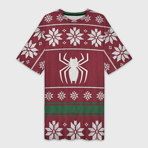 Женская длинная футболка Рождественский свитер Человека паука / 3D-принт – фото 1