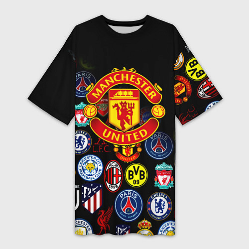 Женская длинная футболка Манчестер логотипы команд / 3D-принт – фото 1