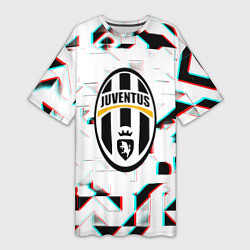 Футболка женская длинная Ювентус геометрия глитч, цвет: 3D-принт