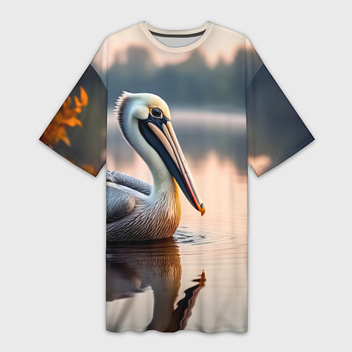 Женская длинная футболка Пеликан на рассвете / 3D-принт – фото 1