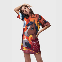 Футболка женская длинная Лошадка зимним вечером, цвет: 3D-принт — фото 2