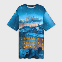 Женская длинная футболка Крыши зимнего Питера