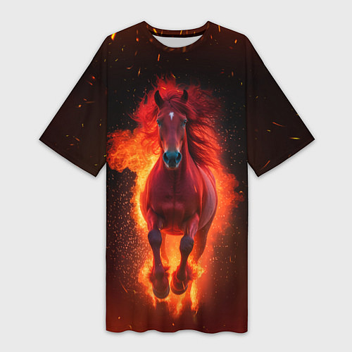 Женская длинная футболка Огонь а не лошадь / 3D-принт – фото 1