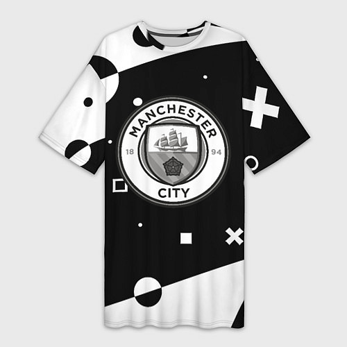 Женская длинная футболка Манчестер сити геометрия блэк / 3D-принт – фото 1