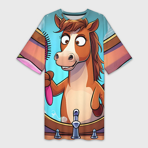 Женская длинная футболка Лошадка с расческой / 3D-принт – фото 1