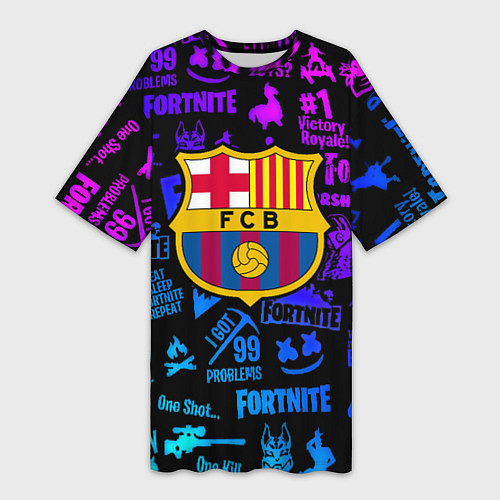 Женская длинная футболка Barcelona x fortnite neon / 3D-принт – фото 1