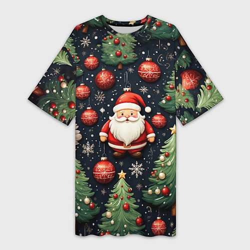 Женская длинная футболка Новый год паттерн Дед мороз / 3D-принт – фото 1