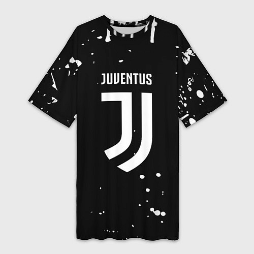 Женская длинная футболка Ювентус белые брызги красок / 3D-принт – фото 1