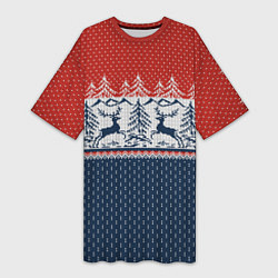 Женская длинная футболка Вязаный узор с оленями