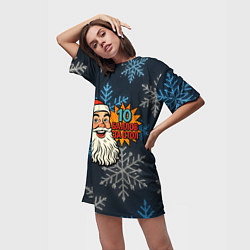 Футболка женская длинная 10 баллов за стол - довольный Санта, цвет: 3D-принт — фото 2