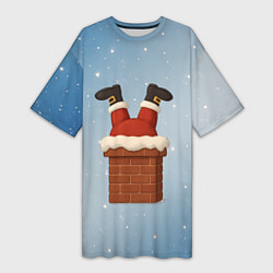 Футболка женская длинная Санта торчит из трубы, цвет: 3D-принт