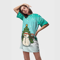 Футболка женская длинная Снеговик - Новогодний Зож, цвет: 3D-принт — фото 2
