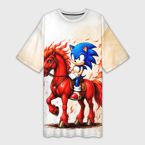 Женская длинная футболка Соник верхом на коне / 3D-принт – фото 1