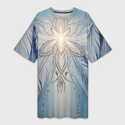 Женская длинная футболка Ледяной перьевой орнамент со светом