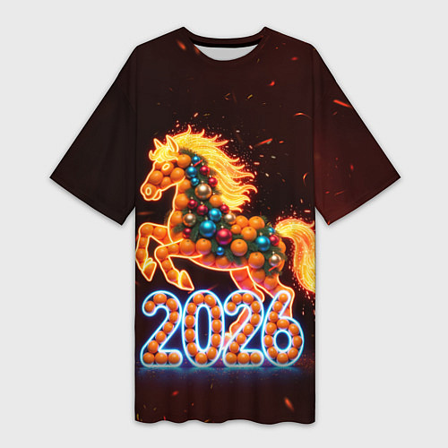 Женская длинная футболка Праздничная лошадь / 3D-принт – фото 1