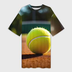 Футболка женская длинная Теннисный мяч на закате, цвет: 3D-принт