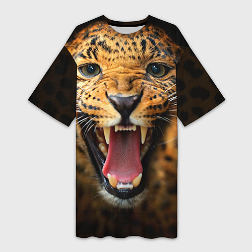 Женская длинная футболка Рык леопарда / 3D-принт – фото 1