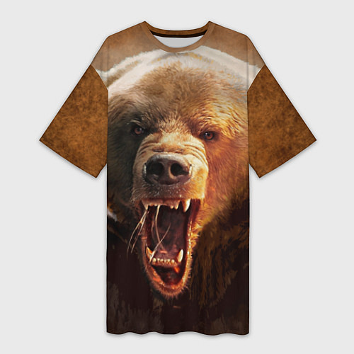 Женская длинная футболка Рык медведя / 3D-принт – фото 1