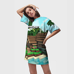 Футболка женская длинная Minecraft House, цвет: 3D-принт — фото 2