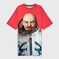 Женская длинная футболка Ленин космонавт