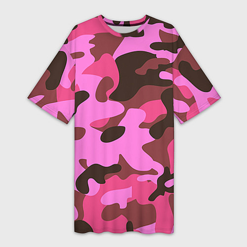 Женская длинная футболка Камуфляж: розовый/коричневый / 3D-принт – фото 1