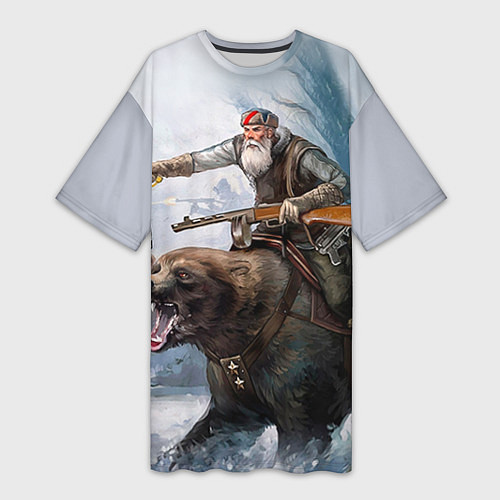 Женская длинная футболка Русский воин на медведе / 3D-принт – фото 1