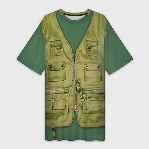 Женская длинная футболка Жилетка рыбака / 3D-принт – фото 1